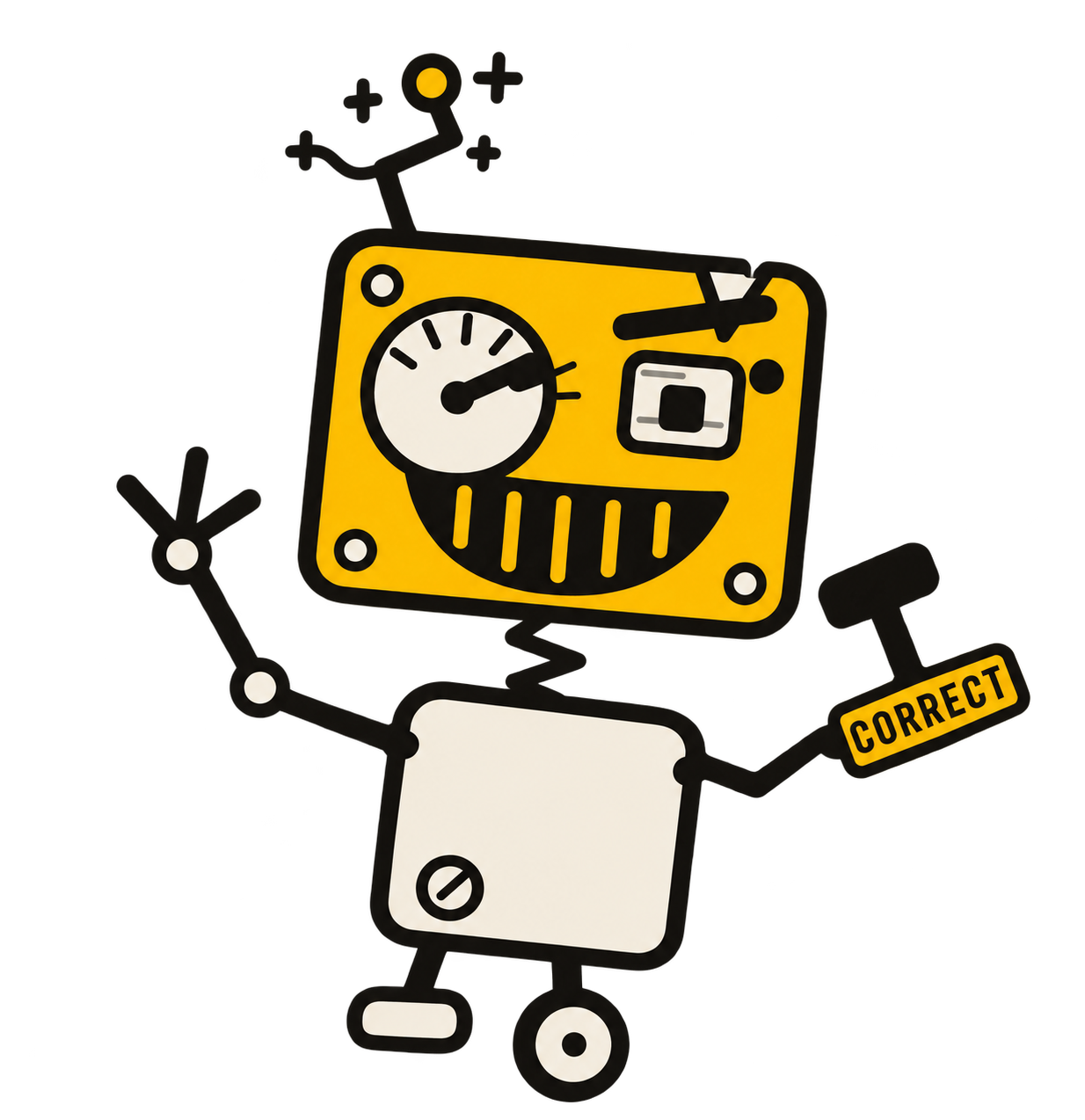 Chuck, the book's overconfident robot, standing alone with his confidence gauge high
