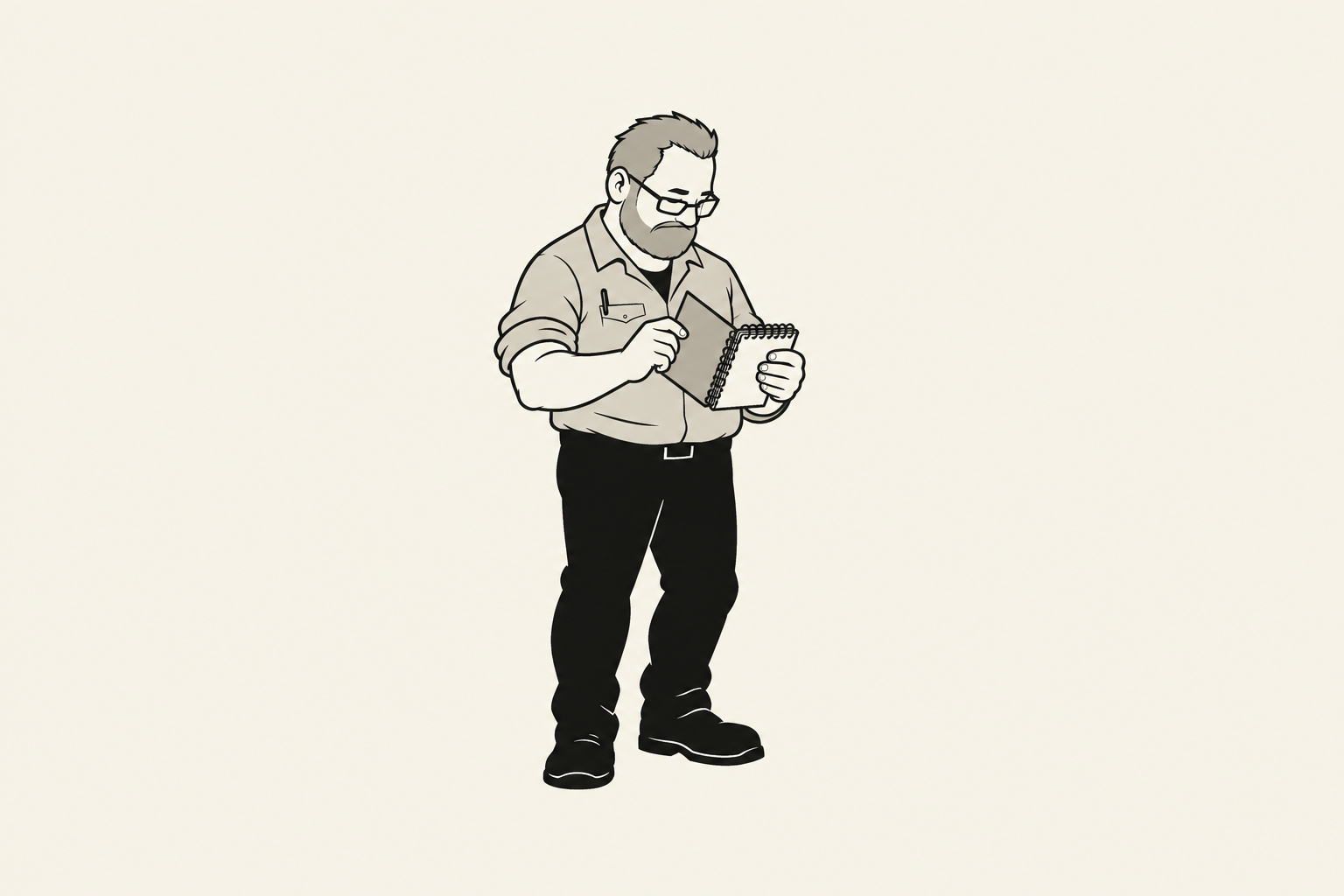 Ray, a fictional reader character, writing in a notebook